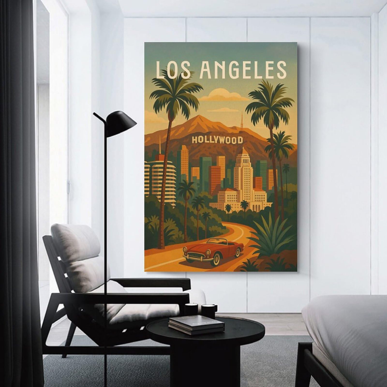 Junmoney Los Angeles Travel Canvas Wall Decor, 24x36inch(60x90cm), for Home Lounge, Bedroom Or Reading Nook, Modern Wall Decor for Cosy Interiors