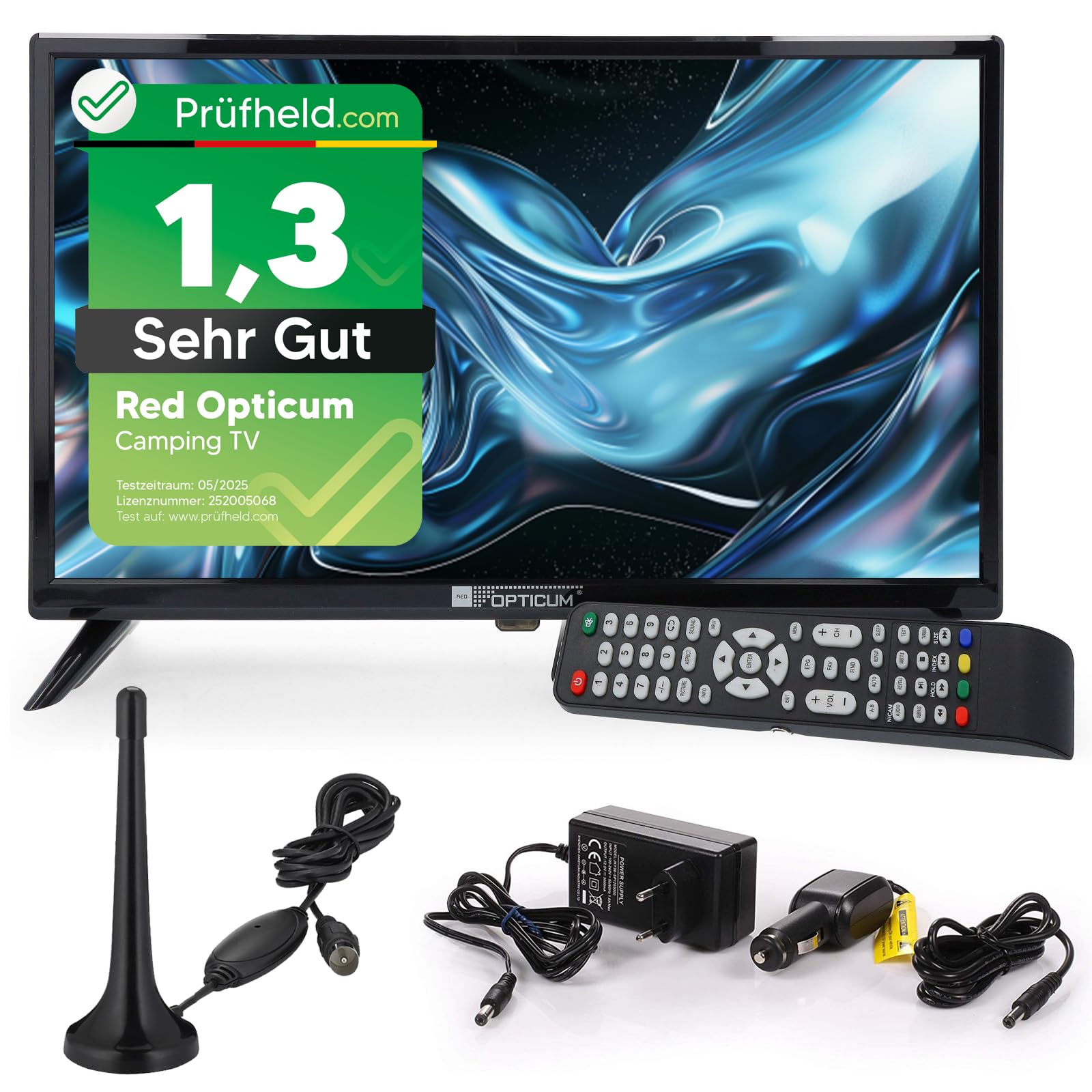 RED OPTICUM LED Fernseher 19 Zoll TV inkl. KFZ Adapter und DVB-T Antenne