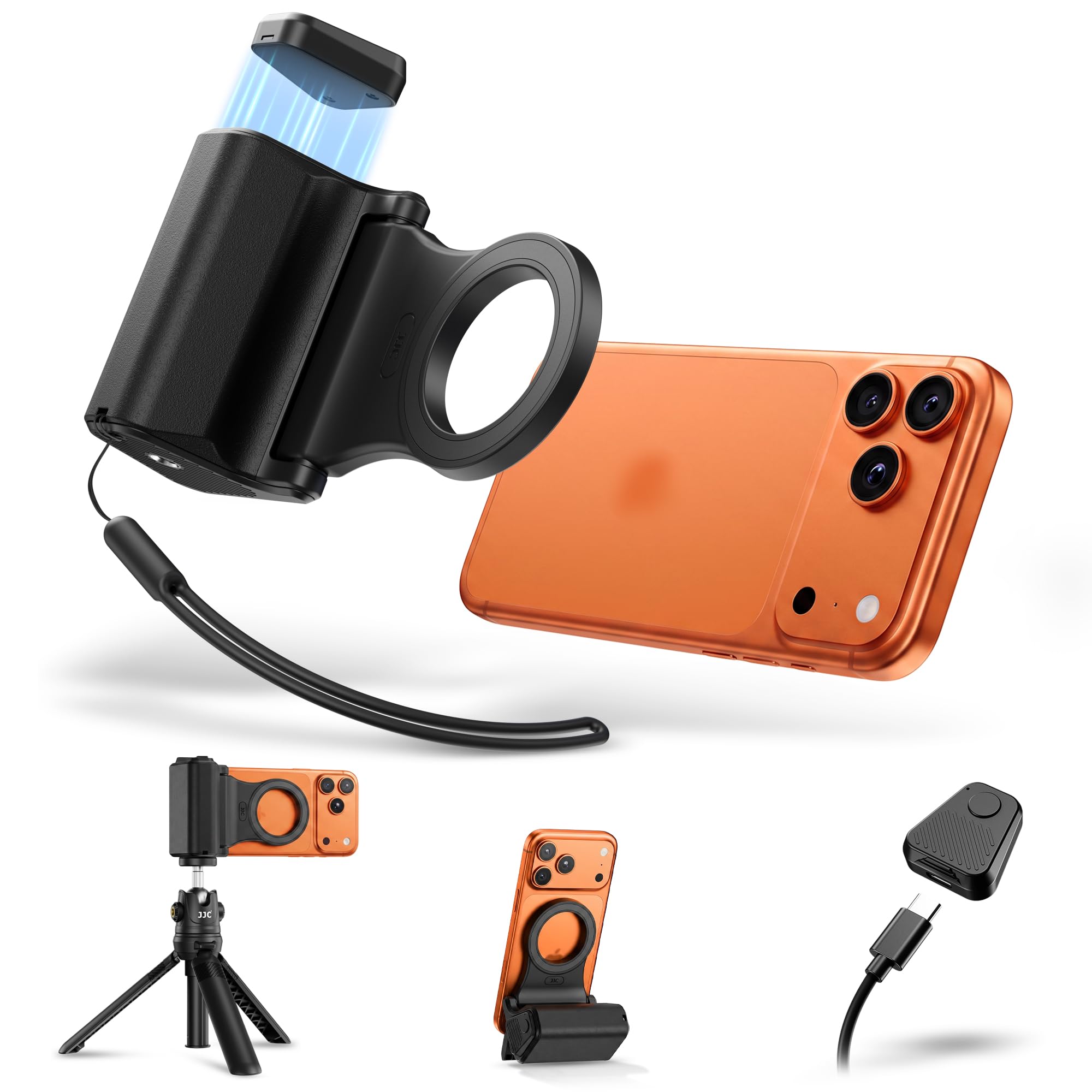 DSLR Style Magnetic Phone Camera Grip w Shutter Remote &amp; 1/4" Tripod Screw