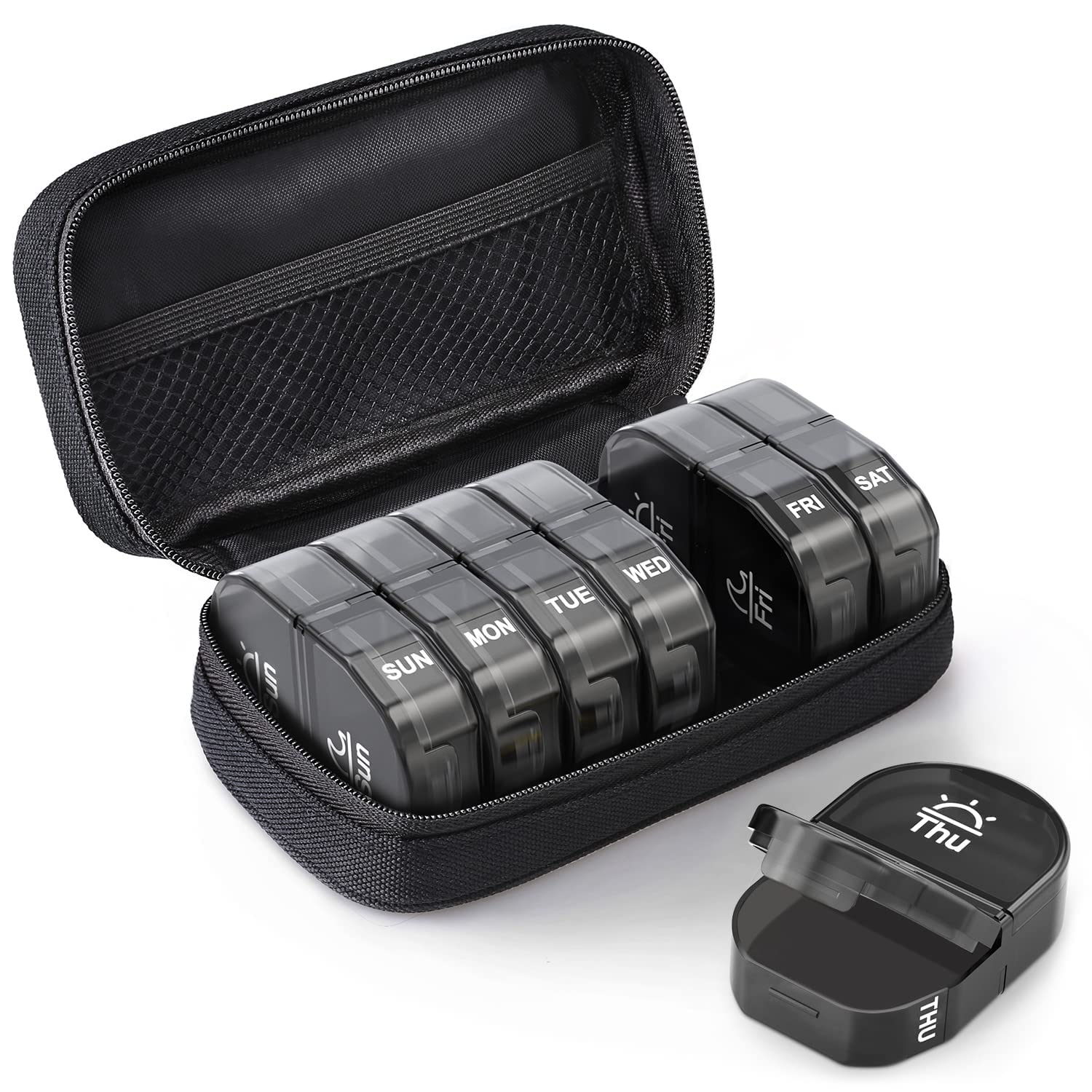 Canvas Bag Weekly Pill Organizer 2 Times a Day, Large AM/PM Pill Box 7 Day with Portable Zipper Cloth Bag for Holding Supplements, Vitamins and Fish Oils