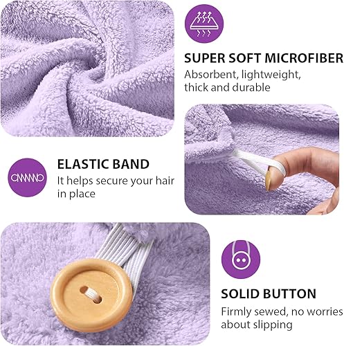 Miniatura 9 de YFONG Paquete de 3 toallas para el cabello para mujeres con botón, toalla de microfibra súper absorbente para cabello mojado largo corto rizado,