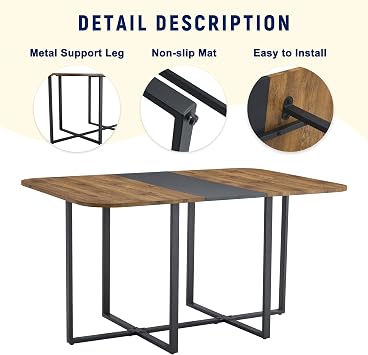 Modern Dining Table Set for 6,60 Space Saving Kitchen Table Set with Tucking Chairs, Wood Dining Table Set with Metal Legs,Compact Design for Dining Room and Small Apartment,Easy Assembly