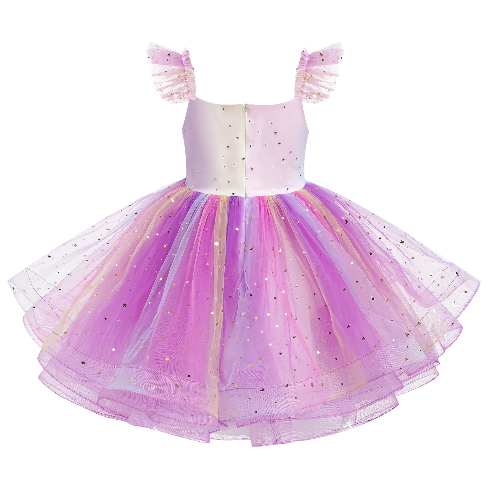 IBTOM CASTLE Kleinkind Mädchen Geburtstag Party Kleid Flatterärmel Blumenstickerei Tüll Kleid Blumenmädchenkleid Hochzeit