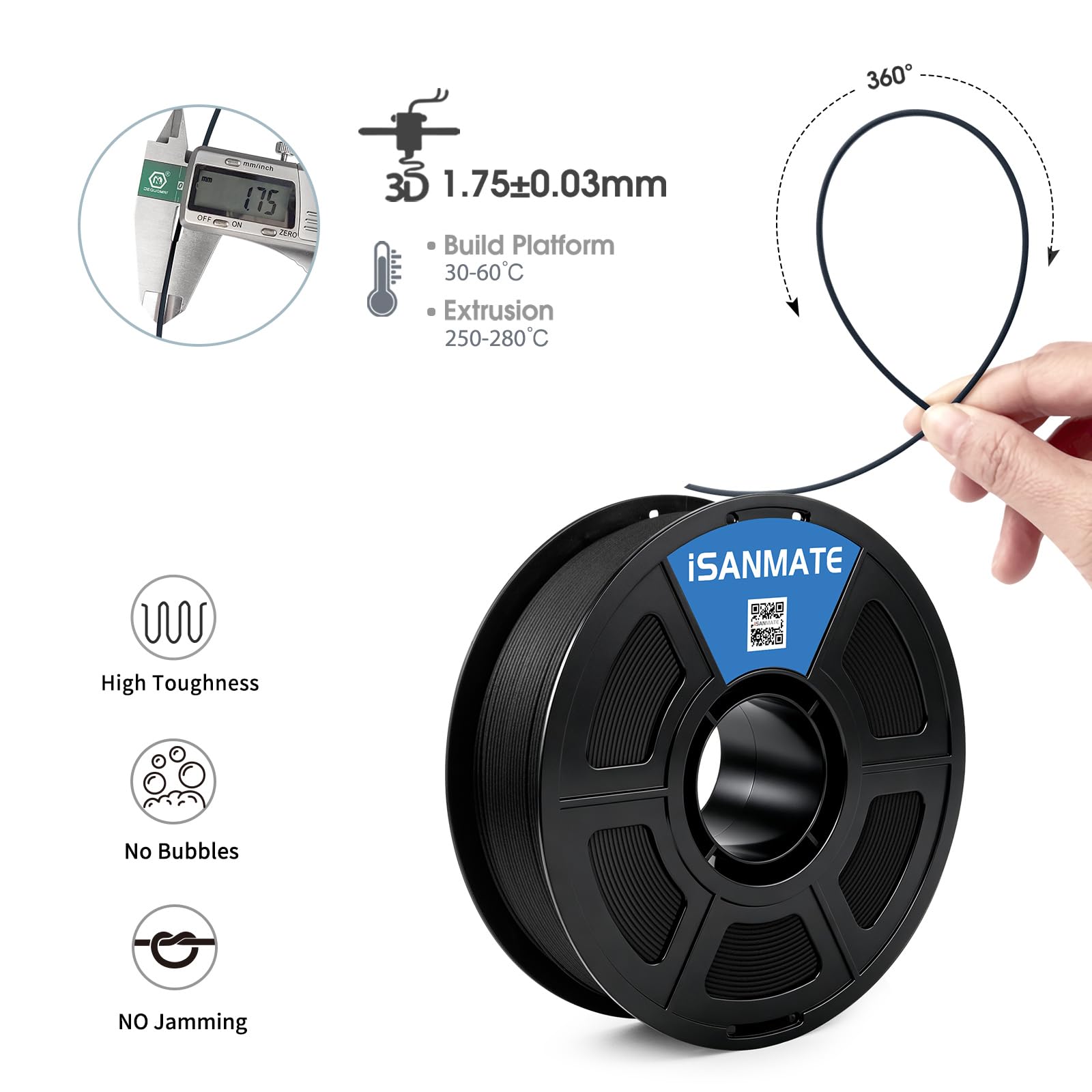 iSANMATE 4KG ASA Carbon Fiber Filament 1.75mm, Premium Anti-UV Wetterbeständiges 3D Drucker Filament für Outdoor, 1KG*4 Spule ASA Kohlefaser Filament