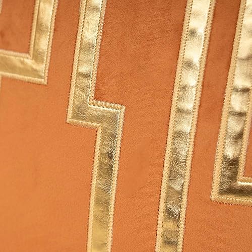 Miniatura 4 de Alerfa Funda de almohada de cuero dorado a rayas naranjas de 20 x 20 pulgadas, funda de almohada geométrica de lujo decorativa de terciopelo bordado