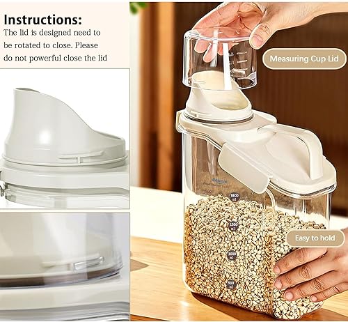 Miniatura 6 de Recipientes de cereales con boquilla de vertido para almacenamiento de alimentos con tapa hermética para harina de arroz, azúcar, perro, gato,