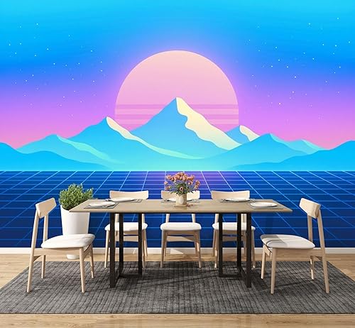 Miniatura 3 de Mural de pared moderno para despegar y pegar, con ondas de vapor retrowave synthwave retro, paisaje del mundo, autoadhesivo, removibles, calcomanías