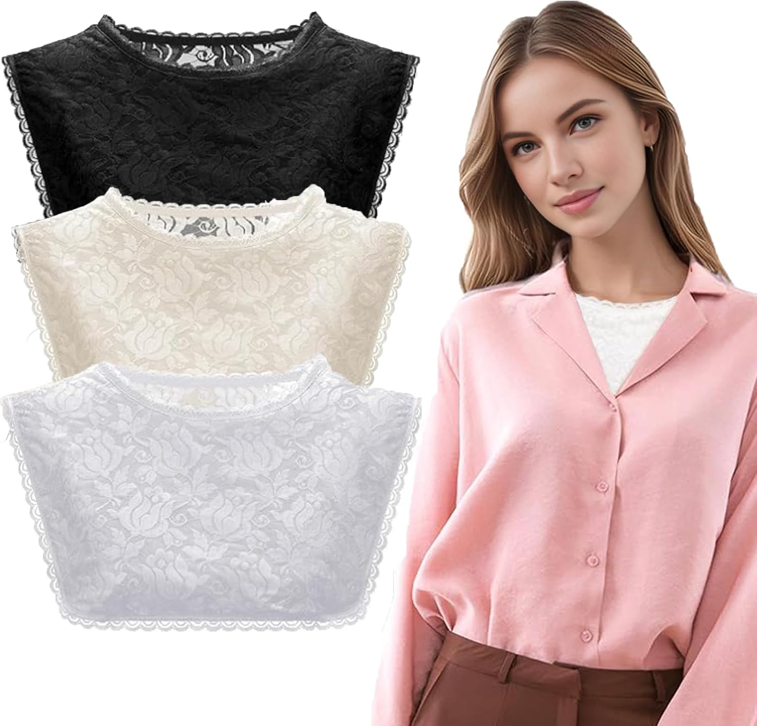3 Pcs Cleavage Cover up for Low Neckline Fake Collars for Women Detachable Modesty Panel Cleavage Cover for Low Cut Dresses