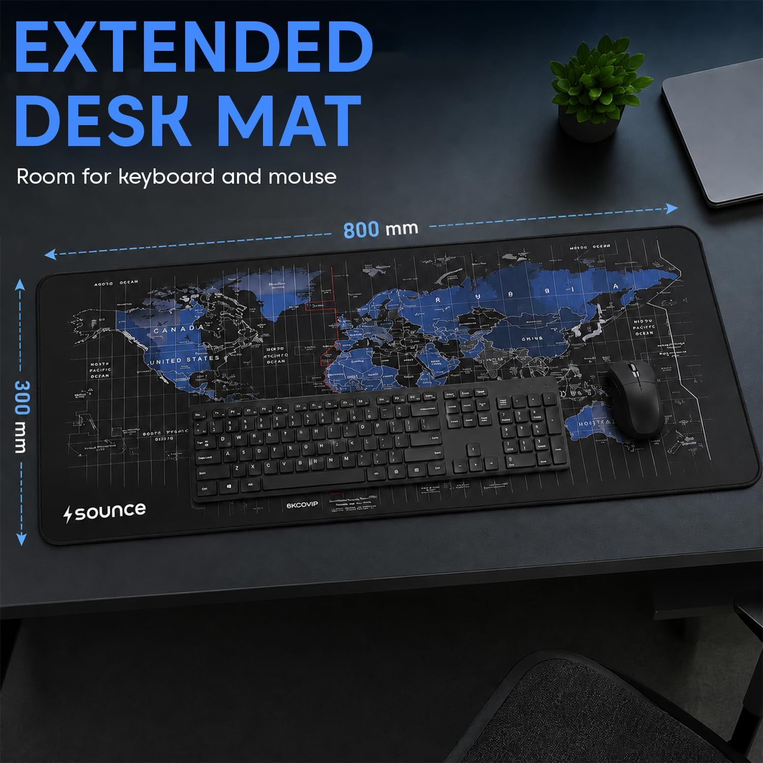 Sounce Extended Gaming Mouse Pad | Large Desk Pad with Stitched Edges & Non-Slip Rubber Base | for Computer, Laptop, Keyboard | Office & Home | 800 x 300 x 2 mm — Amazon image 2