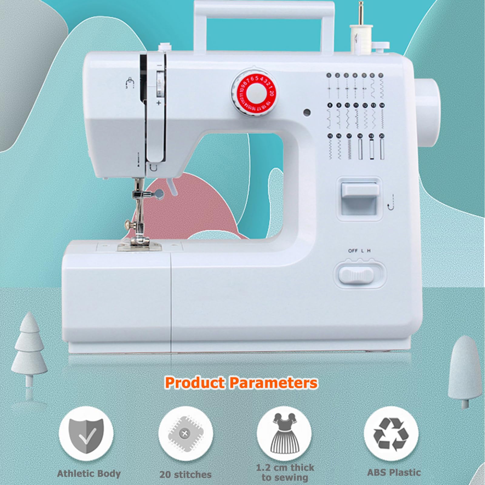 Tragbare 618 Nähmaschine für Anfänger, Elektrische Mini-Nähmaschine für Kinder mit 20 Stichmustern, Einfache Nähmaschinen Ideal für DIY, Heimhandwerk (42 Nähset+25 Patchwork-Teile+Garnrolle)