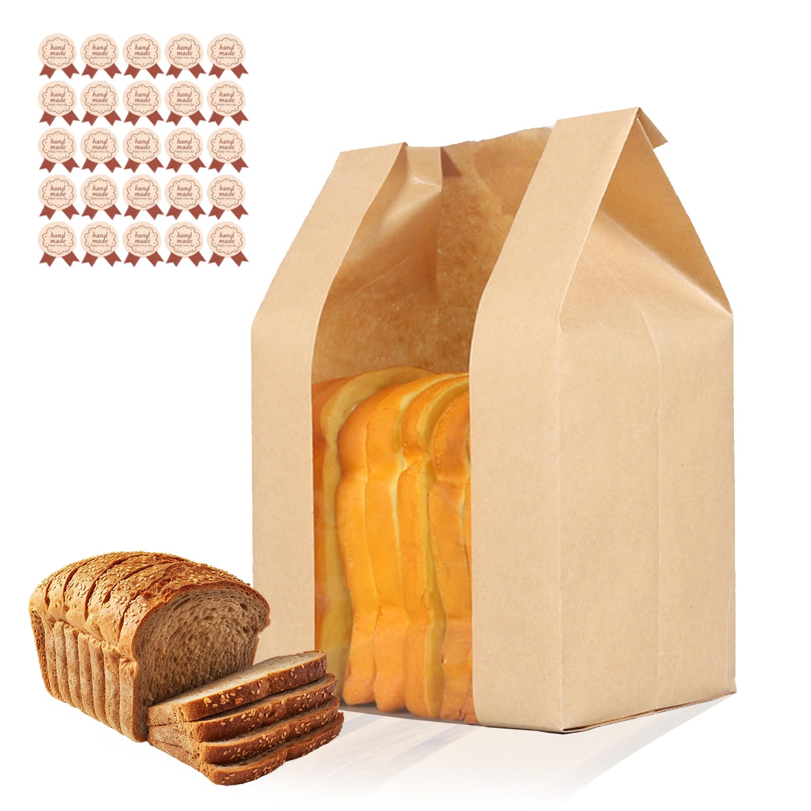 50pcs bread bags for homemade bread sourdough cookie packaging reusable,Sourdough Paper Bread Bags With Window, 50% Thicker A Large Bakery Bags Used for Storage Cookies & Snacks