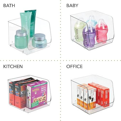 Miniatura 6 de mDesign - Cesta organizadora de plástico apilable con frente abierto. para armarios de cocina, despensa, oficinas, dormitorios y baños, 8.5pulgadas