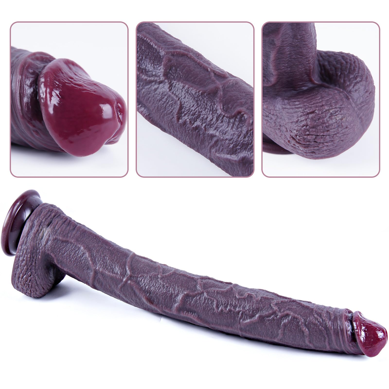 Dildo realistico nero gigante da 42 cm, grosso dildo in silicone, lungo pene con ventosa potente, giocattolo anale gigante XXXL per il punto G vaginale, grande stimolatore per uomini e donne