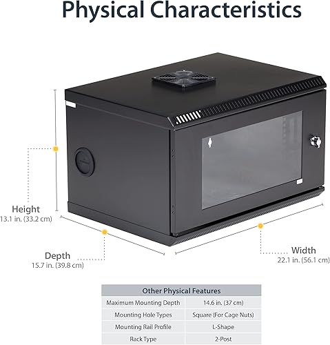 Miniatura 5 de StarTech.com Gabinete de red de montaje en pared de 2 postes 6U con estante de 1U, kit de rack de servidor montado en la pared de 19 pulgadas para