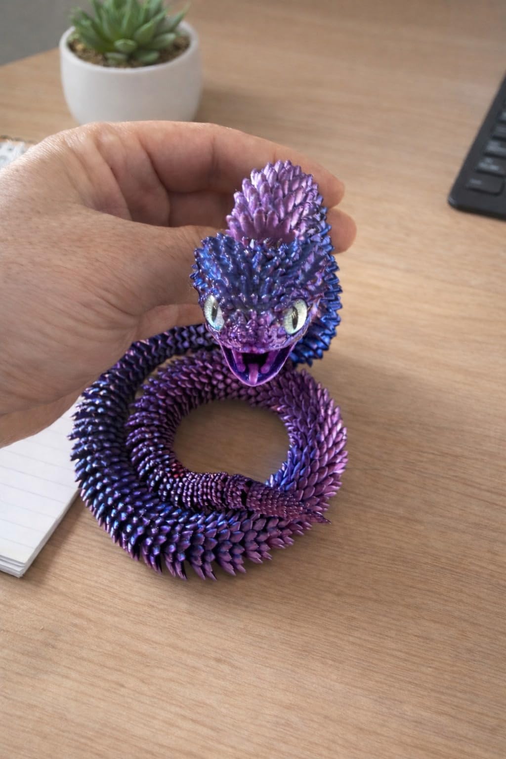 Articulated Crystal Snake – 3D Printed Flexible Snake Figurine, 58 cm (23 in) Poseable Serpent with Movable Mouth, Realistic Eyes, Fantasy Desk Decor (Purple) - 4