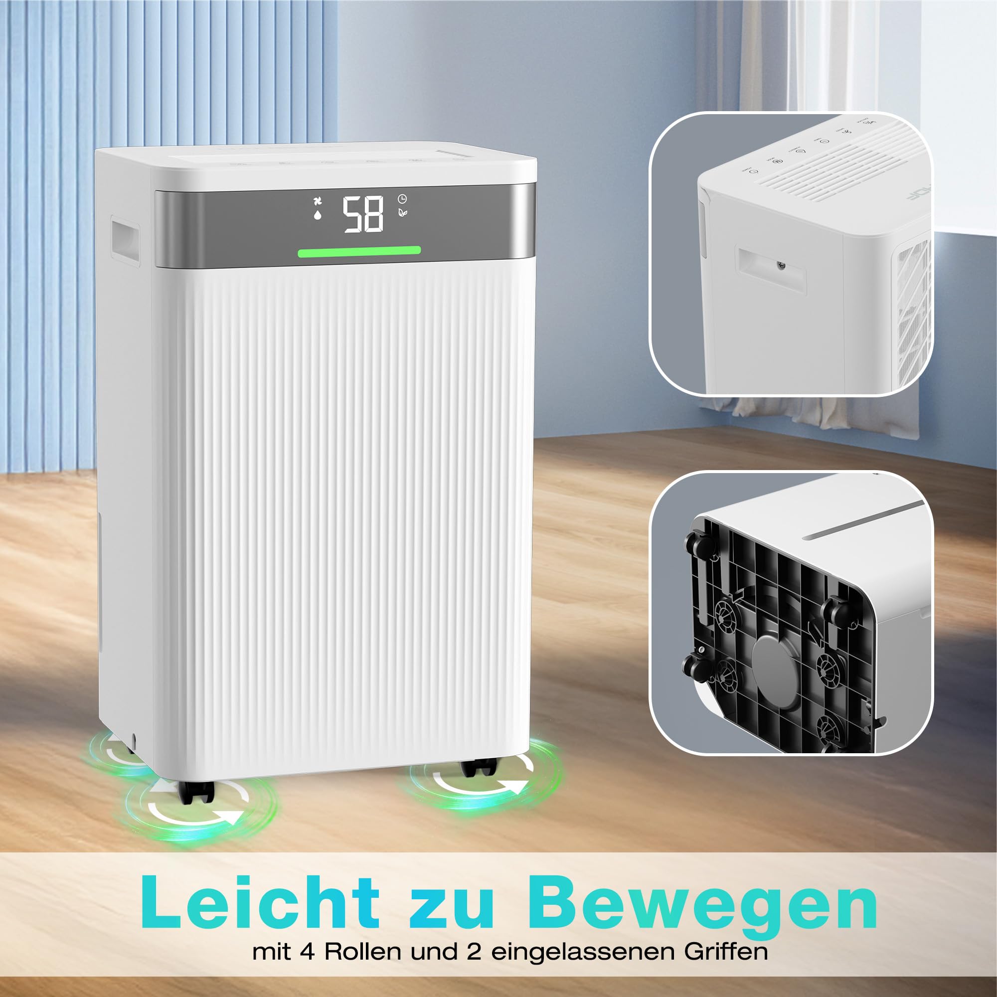 HAUSHOF Luftentfeuchter Elektrisch 20L/Tag, 41dB Leiser Entfeuchter Elektrisch mit Negativ-Ionen für 30m² Raum mit 4,5 L Tank und LED Anzeige, 3 Modi Tragbarer Raumentfeuchter für Schlafzimmer, Keller