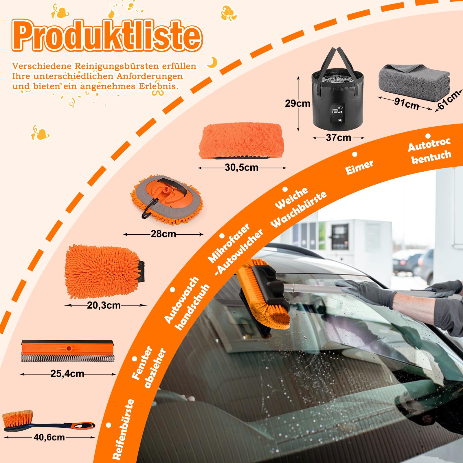 LAANPOLE 3,6M Autowaschbürste mit Teleskopstiel, Fensterputzer, Mikrofaser Mopp, Mitt, Radbürste für Wohnmobil, LKW, Boot, Hausverkleidung
