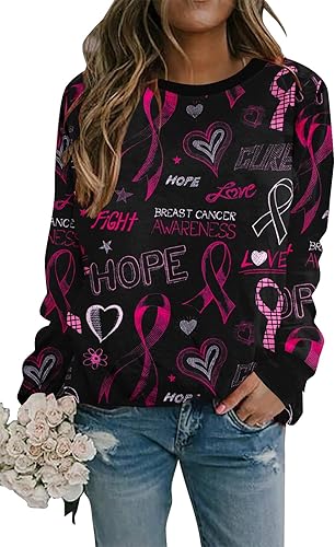 Miniatura 2 de ALLTB Camisas de cáncer de mama para mujer, sudadera de cinta rosa, camiseta de concientización sobre la lucha contra el cáncer, camiseta casual de