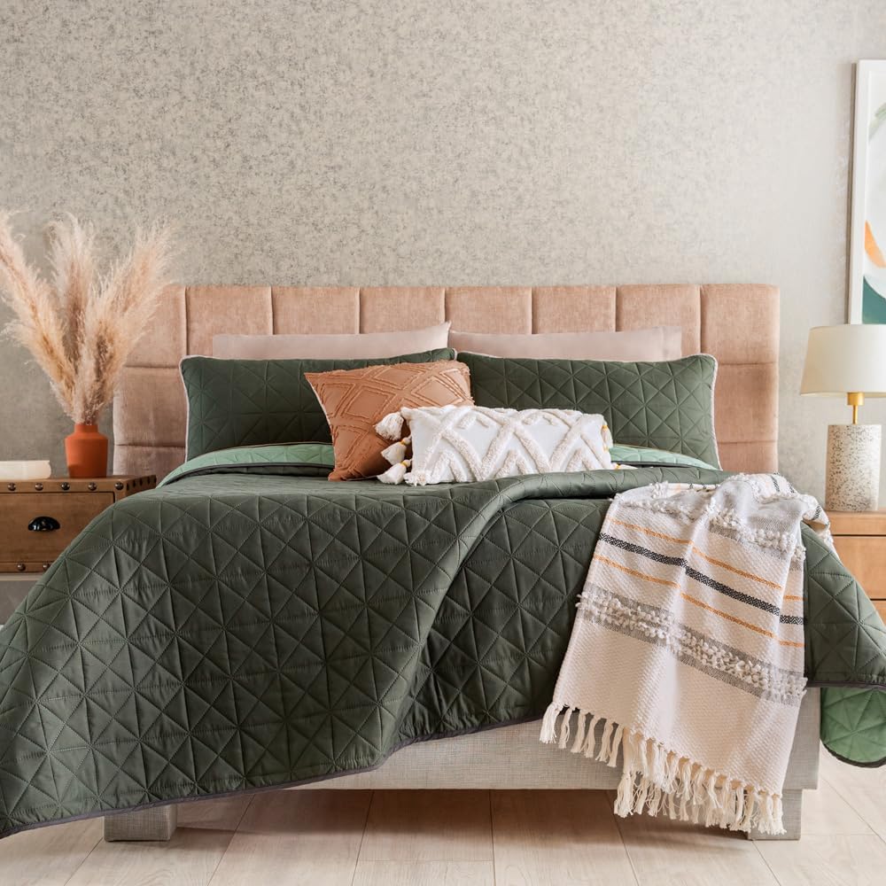 Piumino King Size Vianney Novo Olive - Coperta Morbidissima Per Letto, 279x236 Cm, Stile Boho