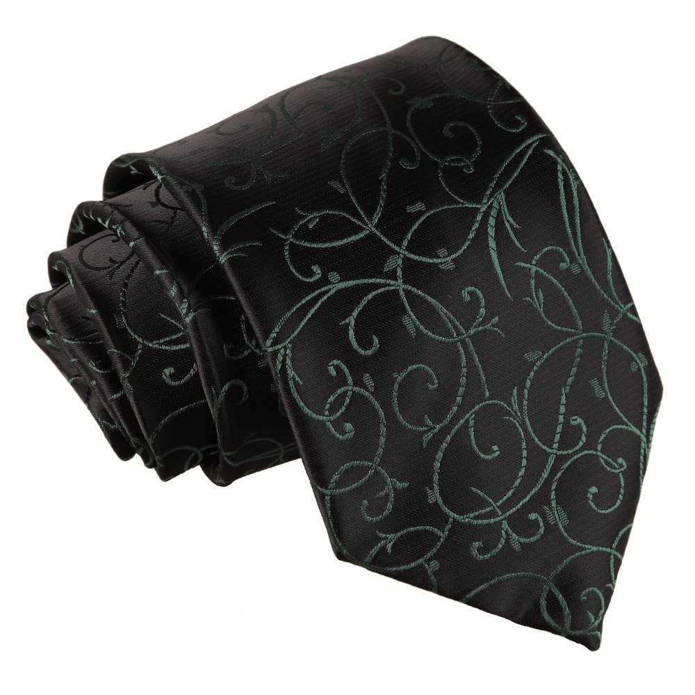 Dqt Men's Swirl Black & Green Green Solid Plain Stripe Floral Paisley Polka Dot Tartan Neck Tie