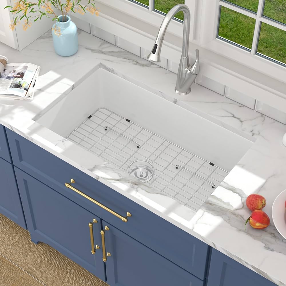 Lordear Undermount White Kitchen Sink 32 Inch Fireclay