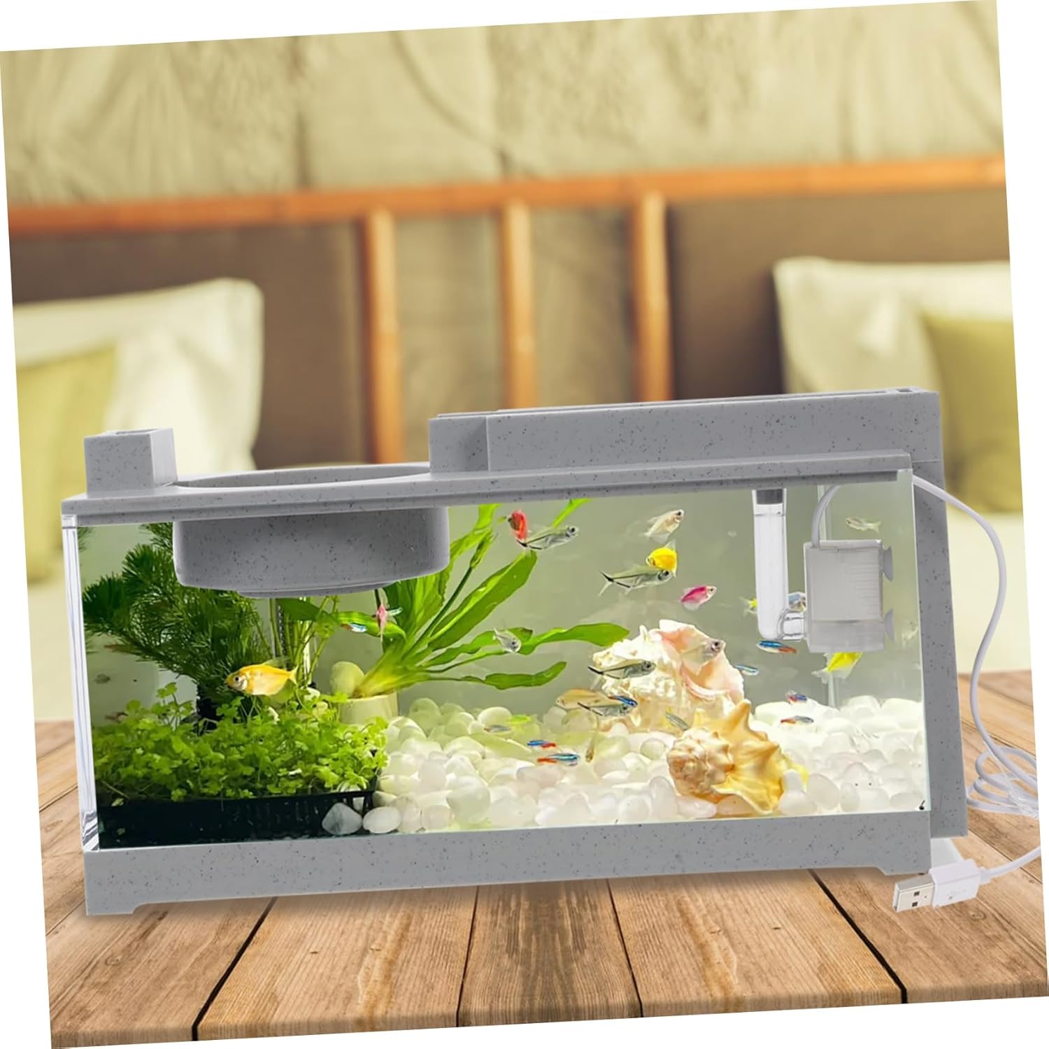 GALPADA Fish Tank for Small Spaces Easy Maintenance Aquarium for Decor Compact Design for Desks and Bathrooms