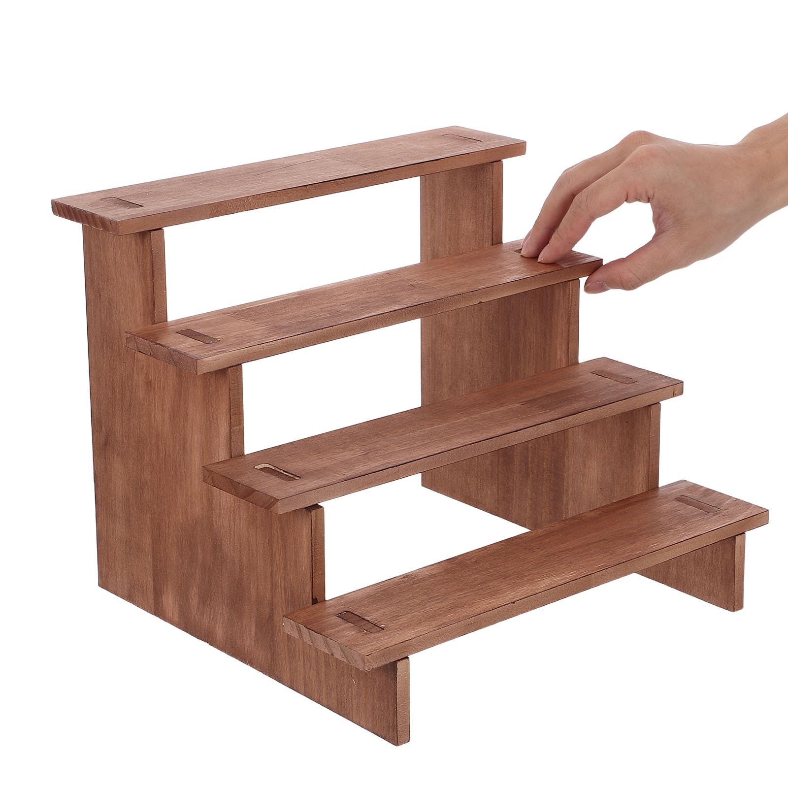 Operitacx 1 Set di supporti espositivi in ​​legno: supporto per cupcake e dessert a 4 ripiani in legno - Scaffale da tavolo per action figure, profumi, oggetti da collezione e allestimenti per negozi.