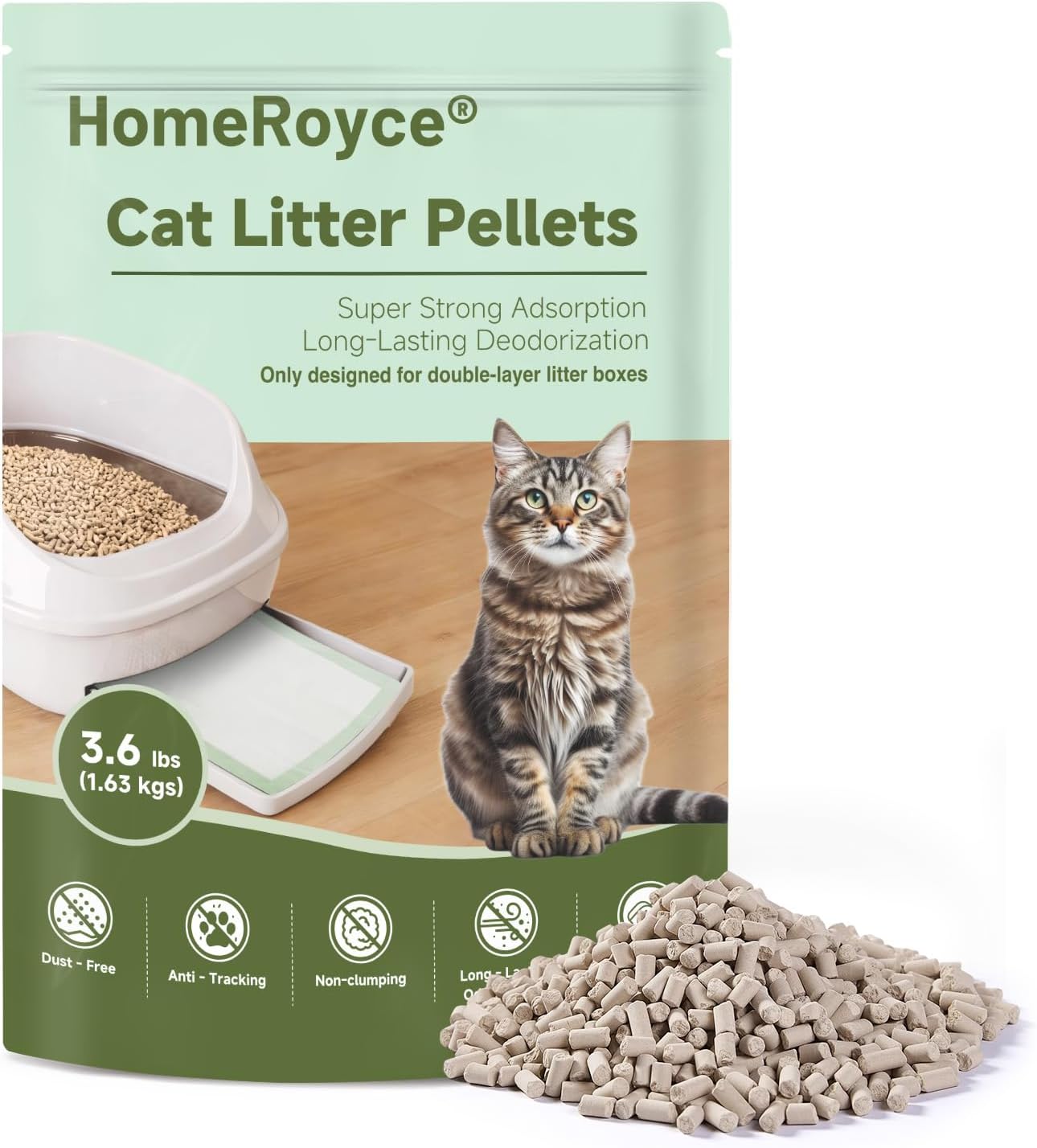 Cat Litter Pellets Exclusively for Double Layer Cat Litter Box, Super Odor Control Zeolite Litter, Non Clumping Cat Litter, Low-Tracking, Low Consumption, Unscented (3.6lb x 3)