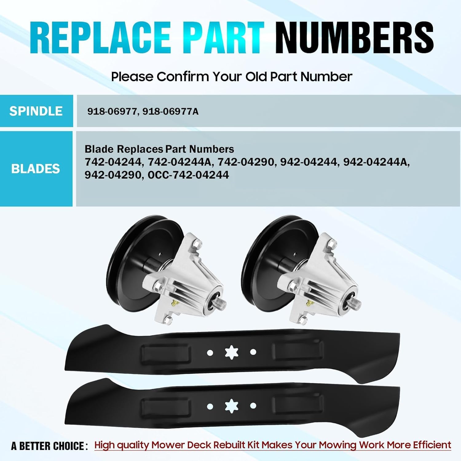 46 Inch Deck Spindle Rebuild Kit Replace for Cub Cadet XT1-LT46 XT2-LX46, Fit for Craftsman/MTD T225 T240 T2800 T3100 T8200 T8600, with 2 Spindles 618-06977 918-06977A, 2 Blades 742-04244 742-04290