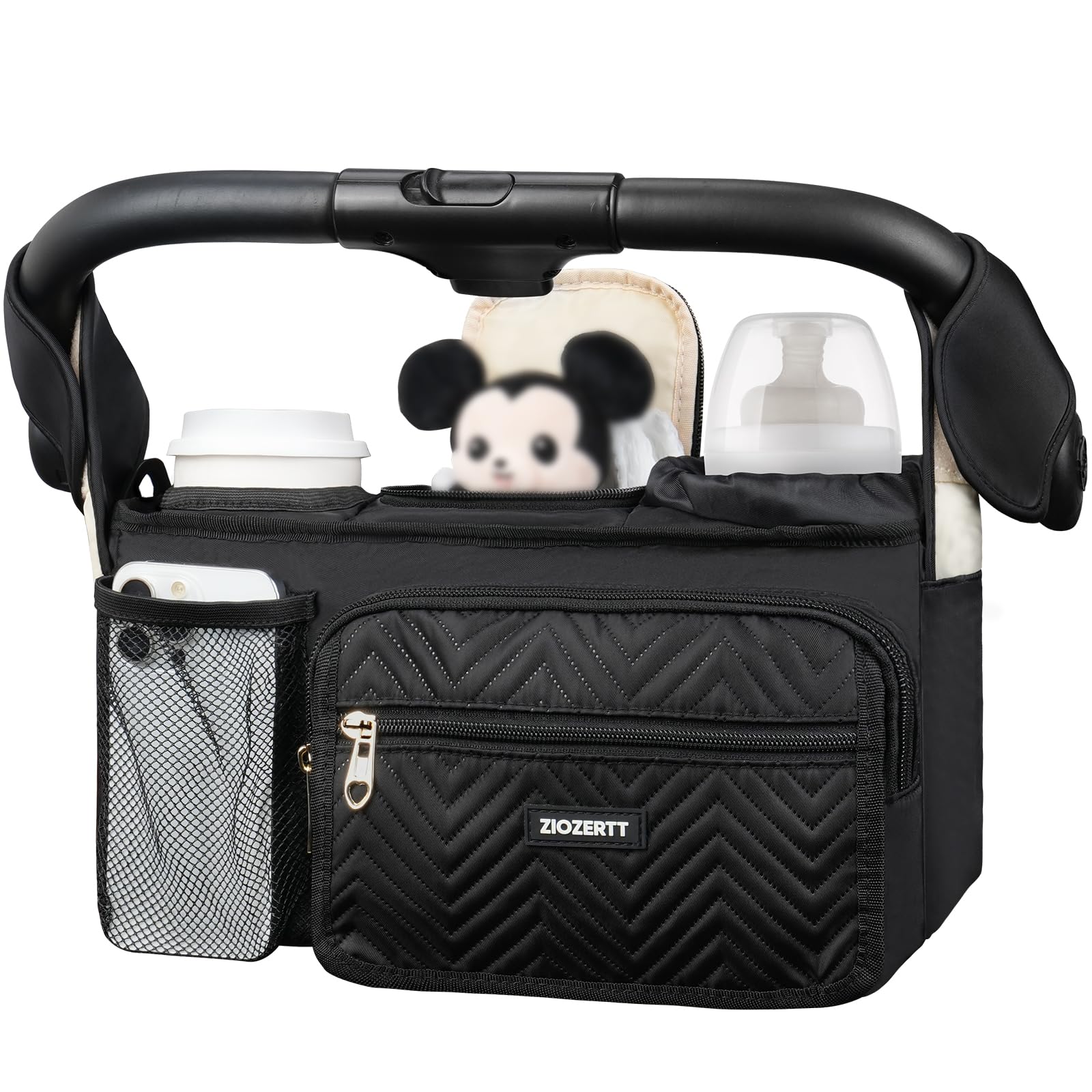Universeller Kinderwagen-Organizer mit isoliertem Getränkehalter, Kinderwagen-Caddy Tasche mit Feuchttücher-Tasche, Kinderwagen-Zubehör, passend für Uppababy, Doona, Jogger, Britax, Mompush