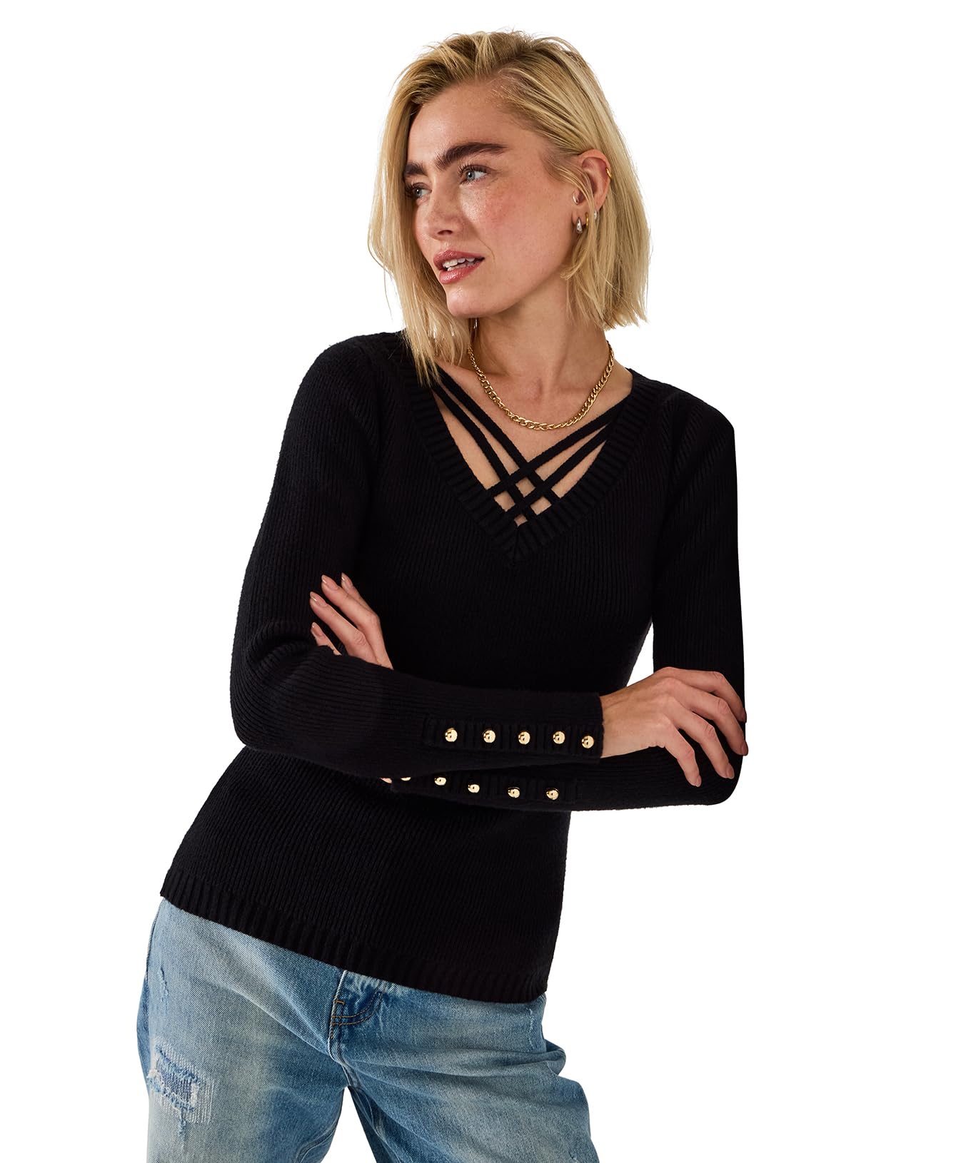 Joe Browns Women's Cross Front Jumper, Regular, Black, UK 10