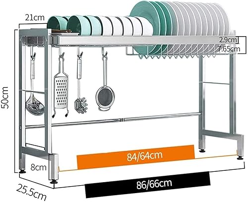 Miniatura 2 de Dish Rack Over The Sink 2-Tier Large Capacity Kitchen Dish Drainer Stainless Steel Dish Rack Utensil Holder Cutting Board Holder Shelf Silver 2Tier
