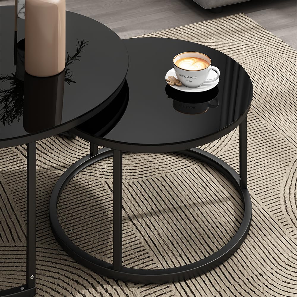 Vicco Conjunto de Mesa de Centro Montreal, Negro Brillo Intenso, 77 x 77 cm 2 Partes, Plegable para Ahorrar Espacio y combinable de Forma versátil