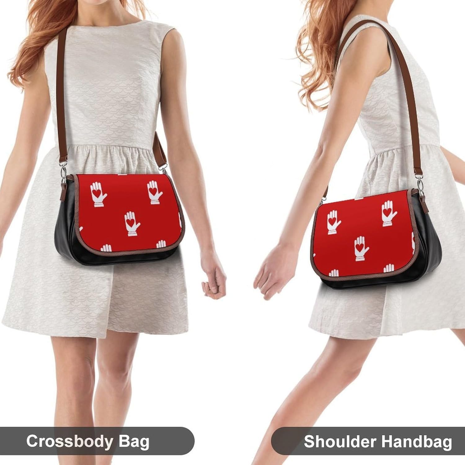 Abstract Body Hand in The Red BackgroundWomen's Faux Leather Crossbody Bag, Waterproof Wrinkle-Resistant Shoulder Bag with Detachable Strap, Large Capacity Casual Handbag, Fashion Daily Purse for Shop