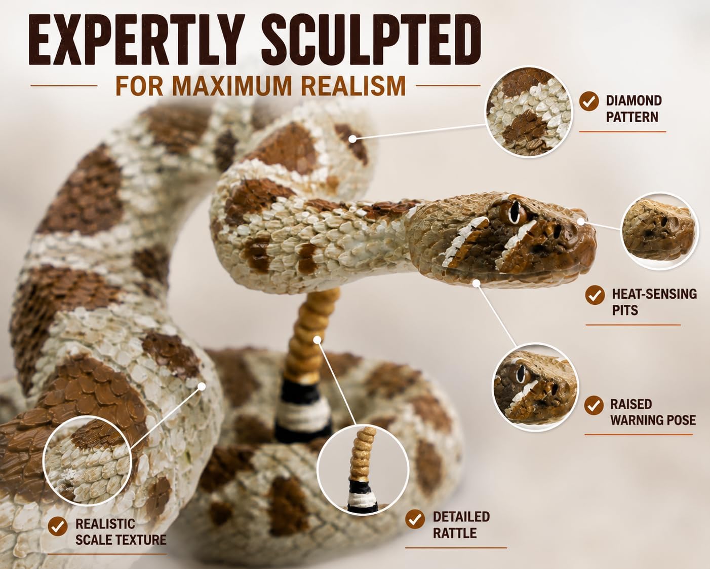 Safari Ltd. Western Diamondback Rattlesnake Figure, 5.75" Snake Replica image 3