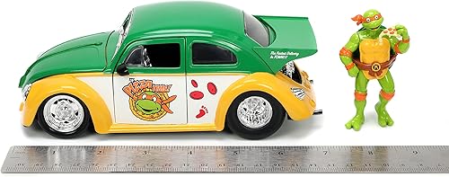Miniatura 8 de Jada Teenage Mutant Ninja Turtles 1:24 1959 Volkswagen Drag Beetle - Auto fundido a presión y figura de Michelangelo de 2.75 pulgadas, juguetes para