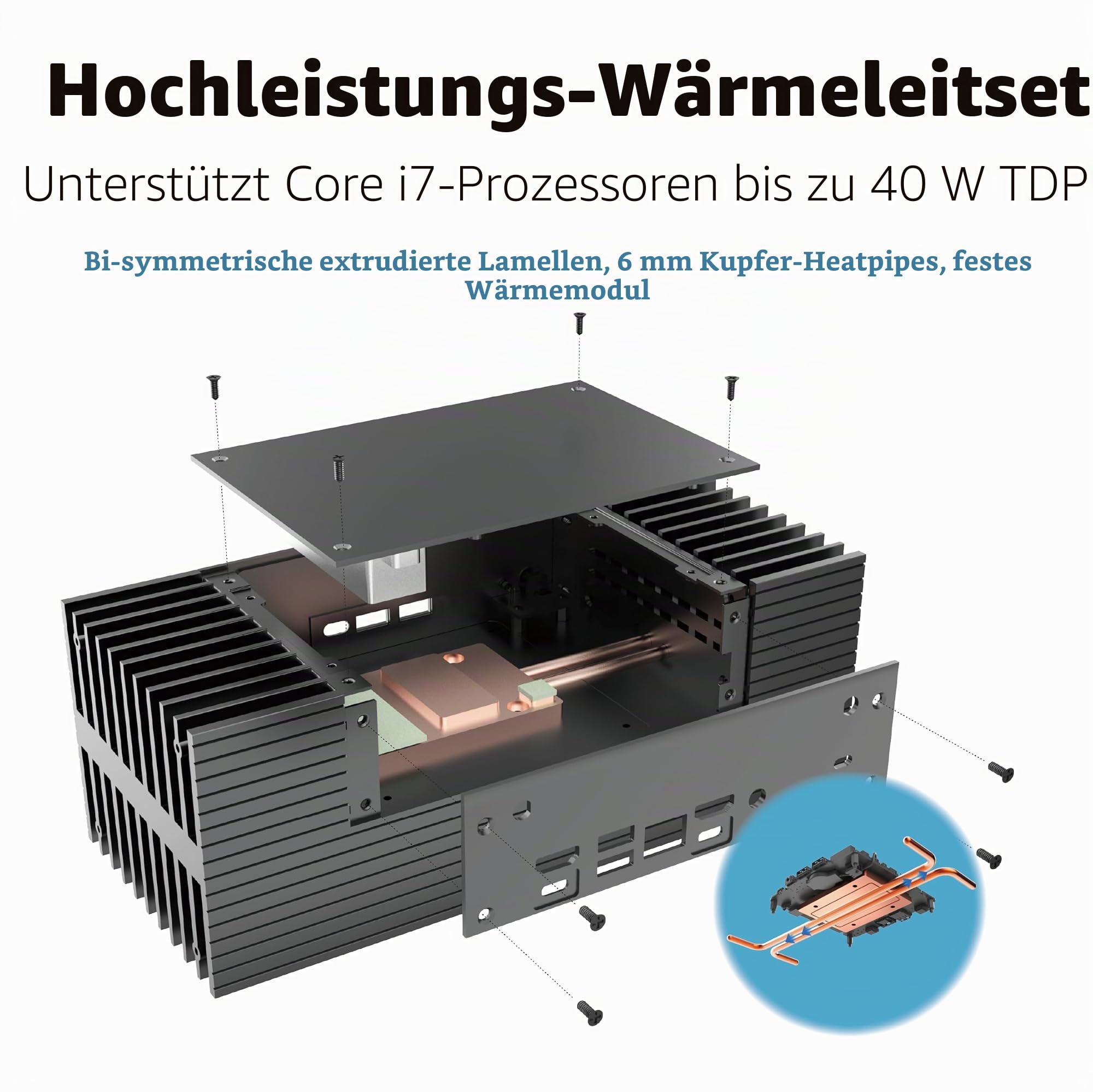Akasa Turing RC Pro, Designed for ASUS NUC 14/15 Pro Core™ i7, Aluminium Mini Fanless Case with Thermal Kit, Front USB A & C Ports, Vertical or Horizontal Placement, A-NUC101-M1B