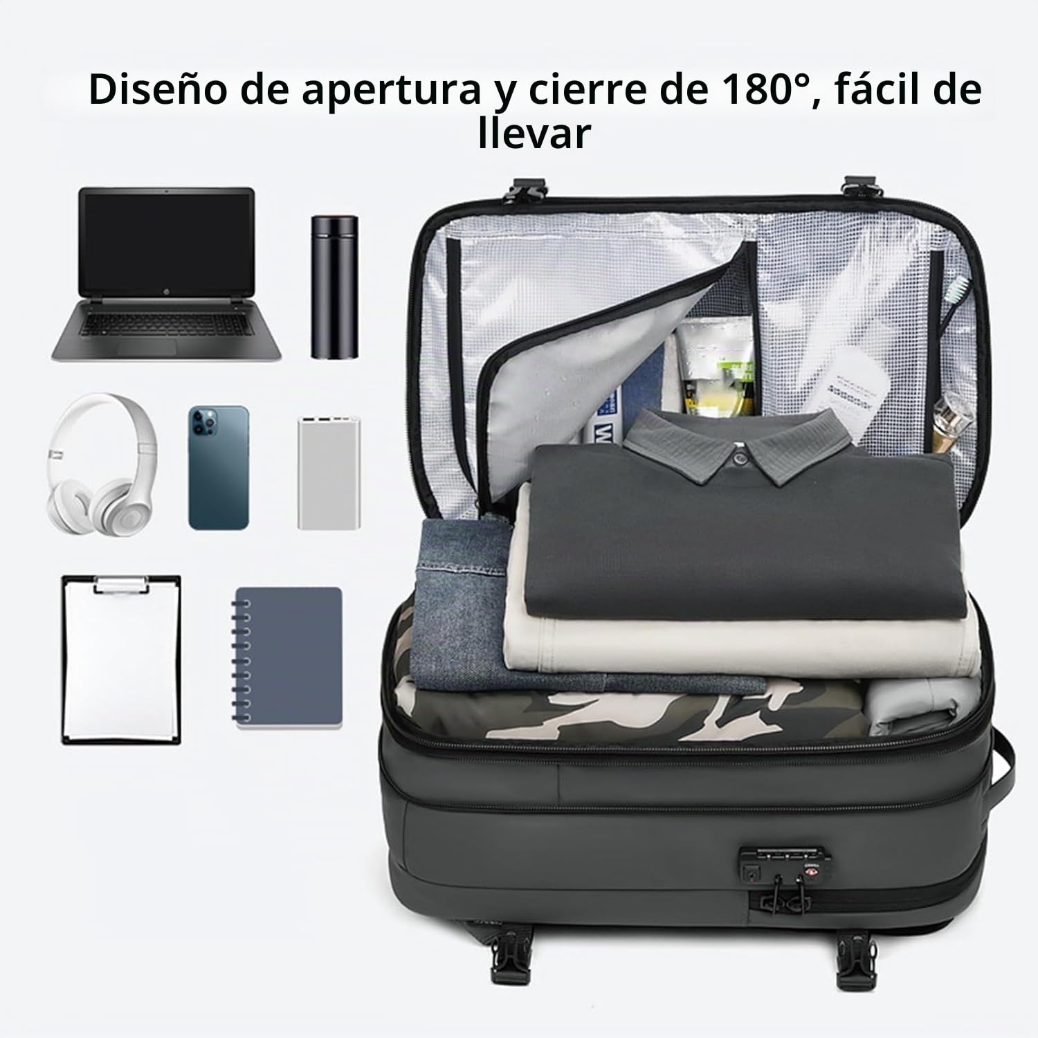 Mochila de Viaje al Vacio, Mochila al Vacío Tipo Airbag, Mochila Expandible de 60 l con Compresión al Vacio, Mochila Viaje Cabina Avion, Impermeable y Antirrobo