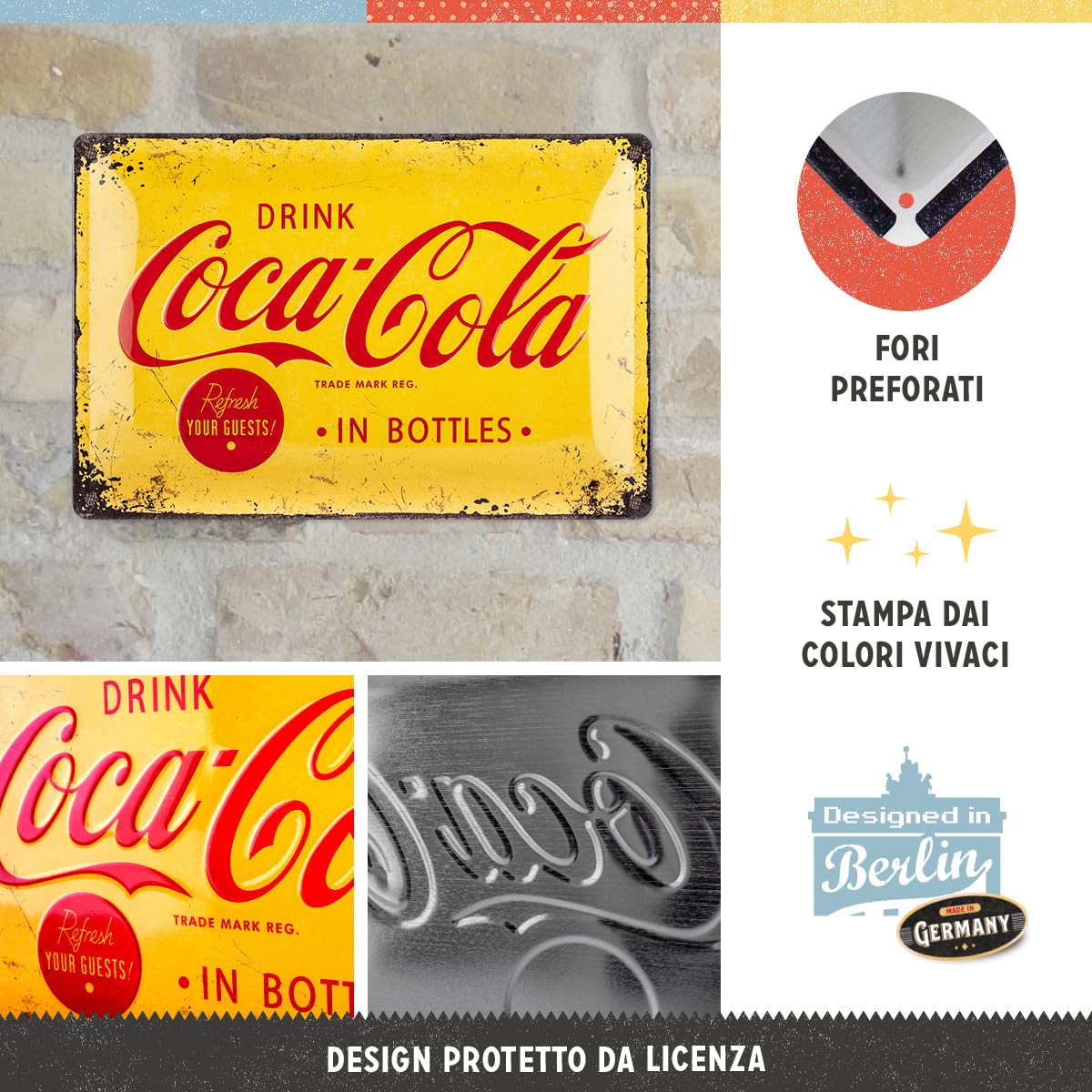 Targa Metallica Vintage Coca-Cola 30,5x20,3 Cm – Cartello Pubblicitario Retrò In Latta Per Bar, Pub E Cucina - 5