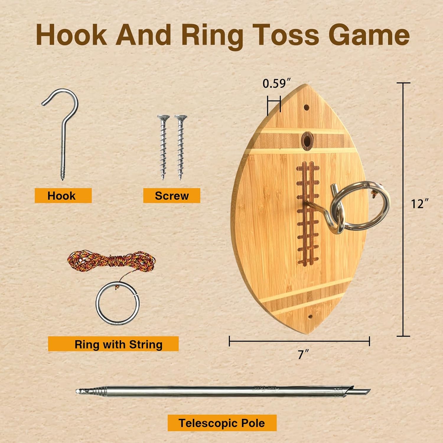 Ring Toss Game, 33 CM Hook and Ring Toss Games, Wooden Table Top Hook Toss Game - Image 2