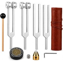 Tuning Forks for Healing Set, 128/136.1/256/384Hz, 4 PCS + Printed Guide | Aluminum sound healing kit for meditation, yoga, reiki & sound bath - wooden mallet, activator & pouch included