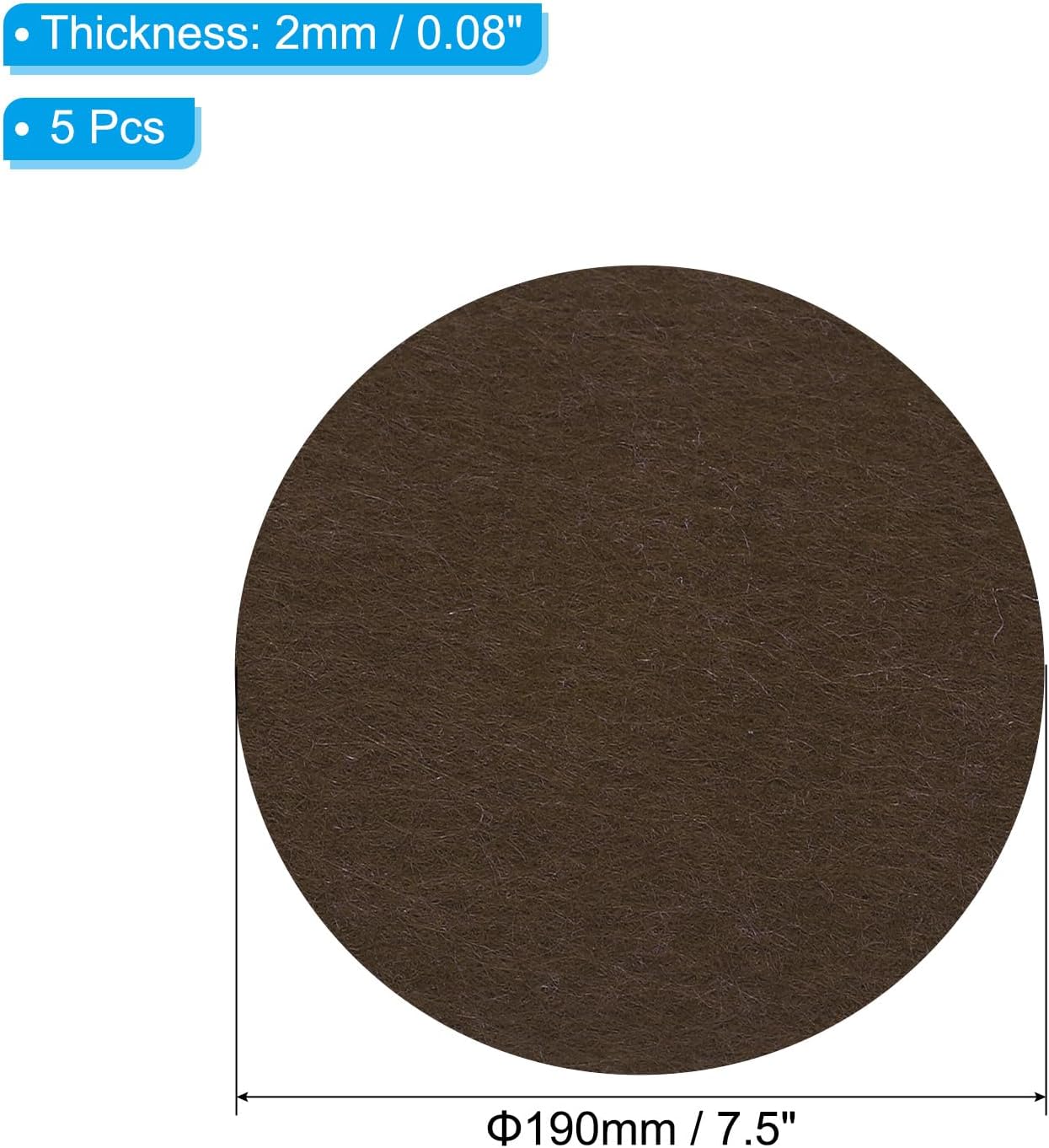 PATIKIL 7.5 Inch Diameter Lamp Base Felt, 5Pack 2mm Thickness Round Soft Adhesive Non-Slip Anti-Scratch Backed Felt for Lamp Furniture DIY Craft, Coffee