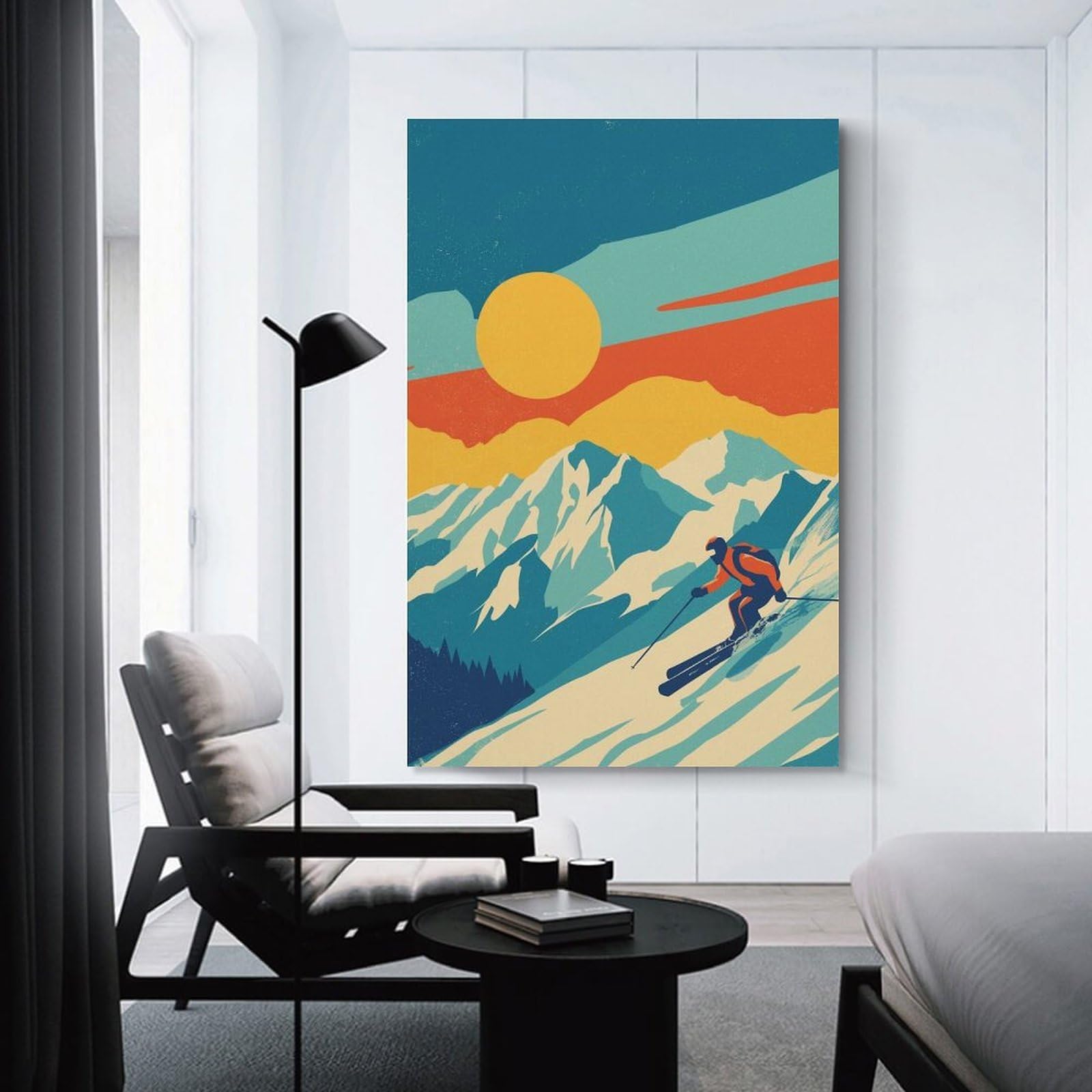 Junmoney Retro Skiing Decorative Wall Artwork, 08x12inch(20x30cm), for Work Areas, Reading Rooms Or Studios, Wall Art That Adds Style to Work Areas