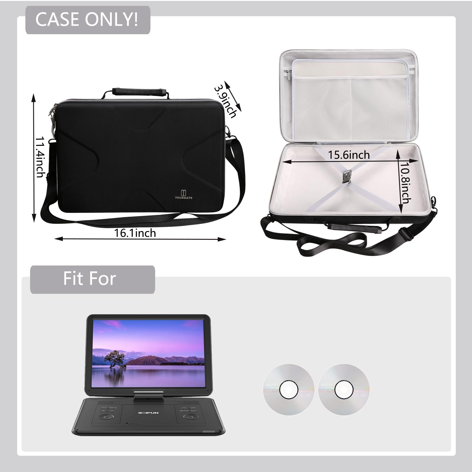 Tourmate Hartschalen-Aufbewahrungstasche für Boifun/Yoton/Pofoto 44,5 cm (17,5 Zoll) tragbarer DVD-Player, YOTON/PJGCWB 42,9 cm / 39,4 cm POFOTO 39,9 cm (15,7 Zoll), tragbare Eva-Hülle (nur Box)