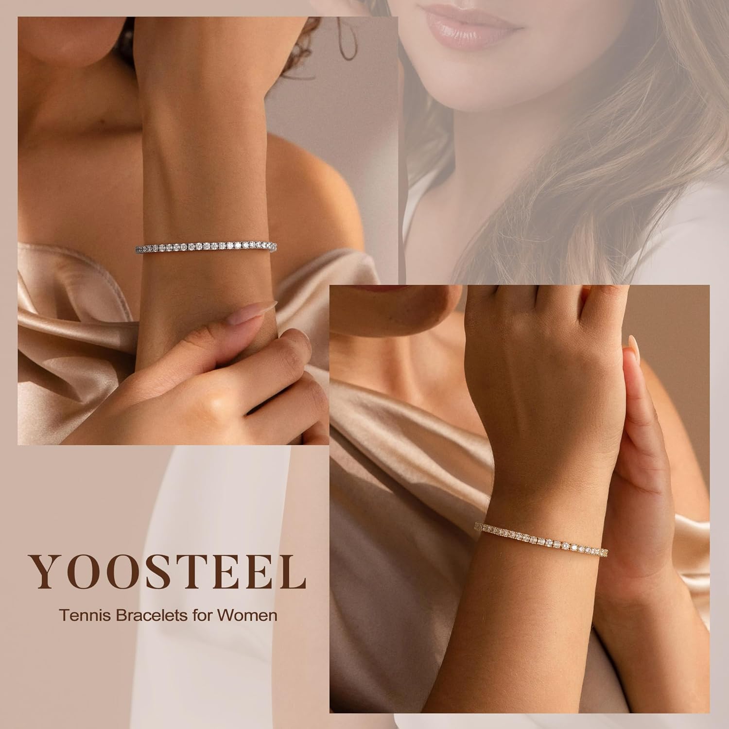Yoosteel 14K-Gold/White-Gold-Plated Tennis Bracelets for Women - 3mm Cubic Zirconia Classic Bracelet for Women Dainty Trendy CZ Jewelry Gift 6.5/7/7.5 Inch - Image 4