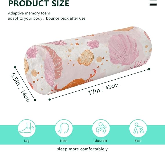 Beach Sea Animals Peach Cute Cylinder Foam Pillow Therapedic Neck Roll Pillow Cervical Support