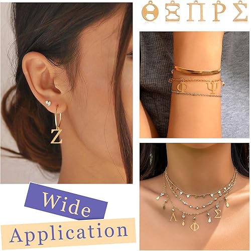 Miniatura 5 de Dijes de acero inoxidable con letras griegas, alfabeto griego, alfabeto de metal, surtido de lotes a granel, dijes de letras para hacer joyas y