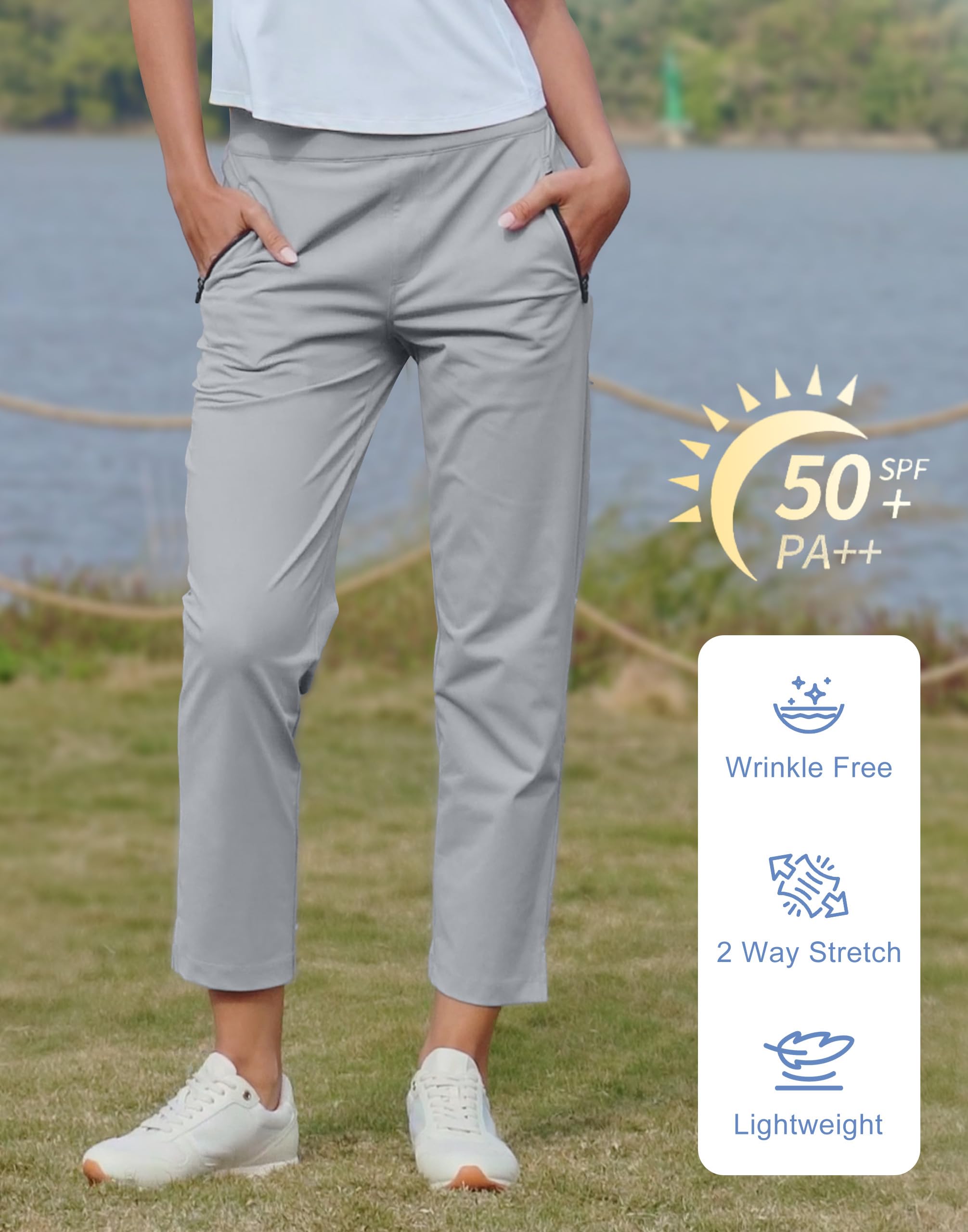 Pioneer Camp Damen Golfhosen 7/8 Lange mit Seitentaschen – Atmungsaktive Elastische Hose für Büro, Reisen & Sport – Elastischer Bund mit Zugschnur – Leichte & Formbeständige Hose