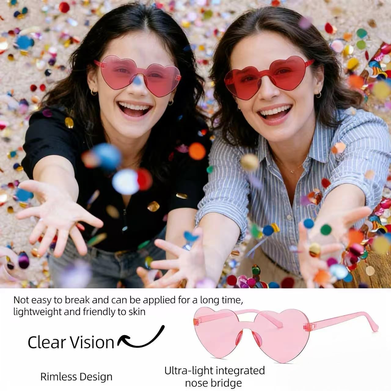 12/20/24 paires de lunettes de soleil en forme de cœur pour homme et femme, lunettes de soleil transparentes tendance en forme de cœur, sans monture