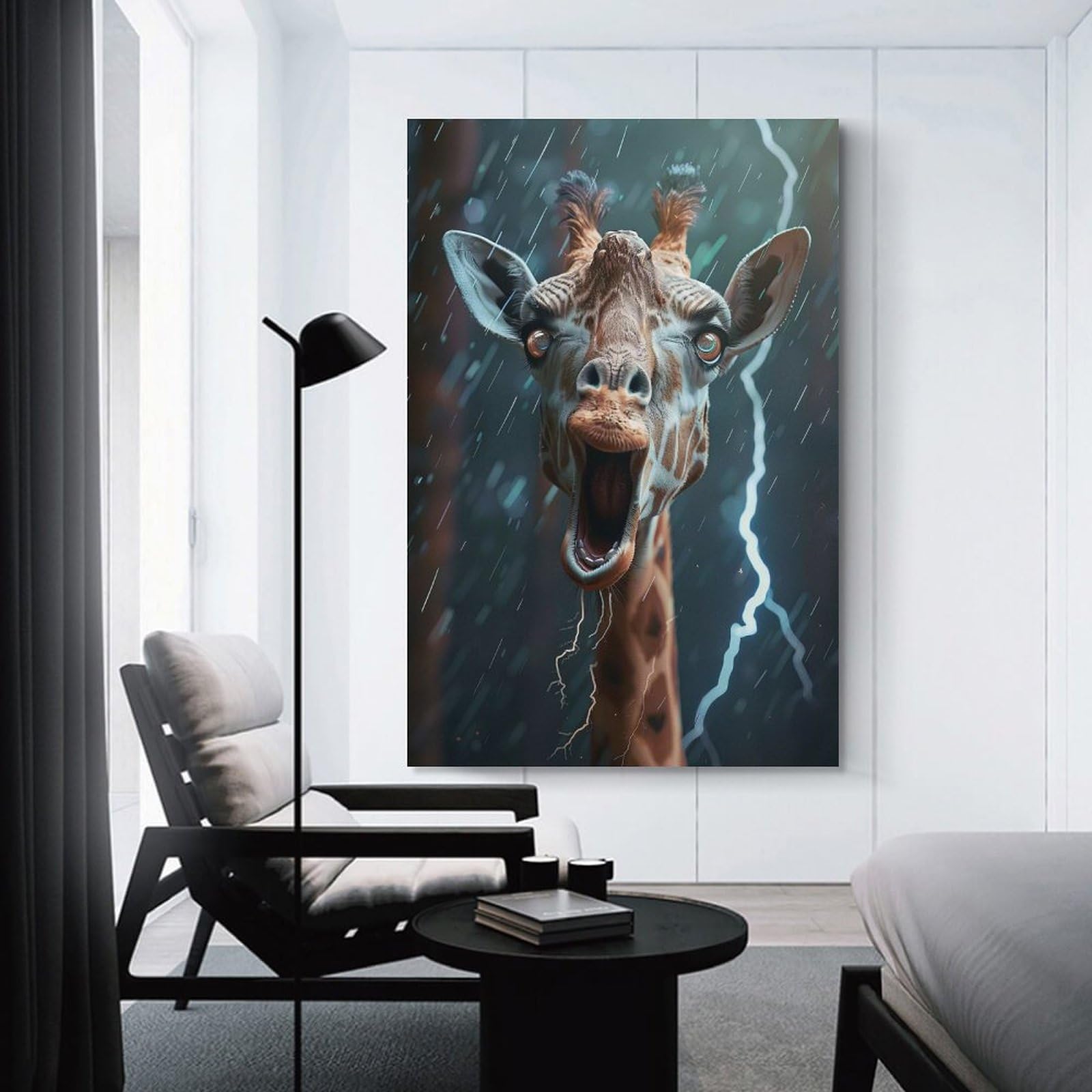 Junmoney Canvas Wall Art Giraffe Lightning, 08x12inch(20x30cm), for New Homes, Bedrooms Or Workspaces, Canvas Artwork with Gifting Potential